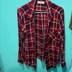 Floral embroidered red flannel